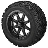 20x10.00-12 Black Trail Tires on Matte Black Revenge Golf Cart Wheels with Color Inserts