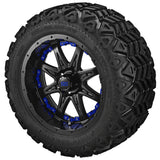 20x10.00-12 Black Trail Tires on Matte Black Revenge Golf Cart Wheels with Color Inserts