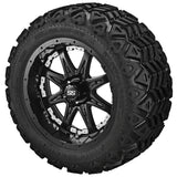 20x10.00-12 Black Trail Tires on Matte Black Revenge Golf Cart Wheels with Color Inserts