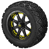 20x10.00-12 Black Trail Tires on Matte Black Revenge Golf Cart Wheels with Color Inserts