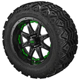 20x10.00-12 Black Trail Tires on Matte Black Revenge Golf Cart Wheels with Color Inserts