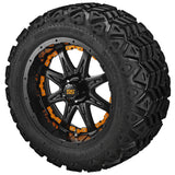 20x10.00-12 Black Trail Tires on Matte Black Revenge Golf Cart Wheels with Color Inserts