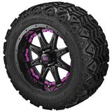 20x10.00-12 Black Trail Tires on Matte Black Revenge Golf Cart Wheels with Color Inserts