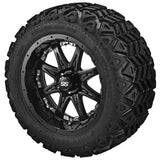 20x10.00-12 Black Trail Tires on Matte Black Revenge Golf Cart Wheels with Color Inserts