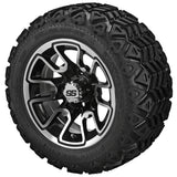 20x10.00-12 Black Trail Tires on Black/Machined Tombstone Golf Cart Wheels