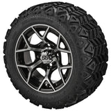 20x10.00-12 Black Trail Tires on Black/Machined Ninja Golf Cart Wheels