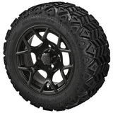 20x10.00-12 Black Trail Tires on Matte Black Ninja Golf Cart Wheels