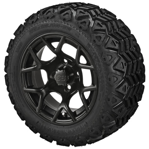 20x10.00-12 Black Trail Tires on Matte Black Ninja Golf Cart Wheels