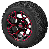 20x10.00-12 Black Trail Tires on Black/Red Ninja Golf Cart Wheels