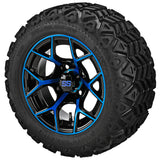 20x10.00-12 Black Trail Tires on Black/Blue Ninja Golf Cart Wheels