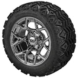 20x10.00-12 Black Trail Tires on Mirror Ninja Golf Cart Wheels