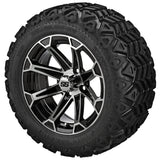 20x10.00-12 Black Trail Tires on Black/Machined Viking Golf Cart Wheels