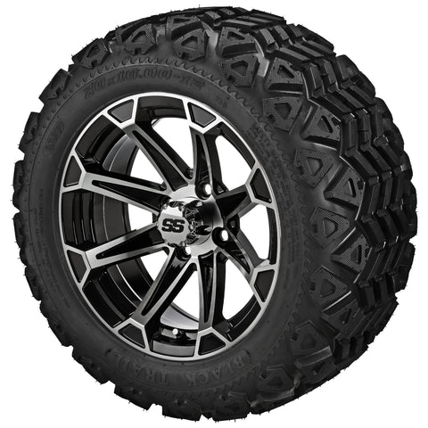 20x10.00-12 Black Trail Tires on Black/Machined Viking Golf Cart Wheels