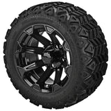 20x10.00-12 Black Trail Tires on Gloss Black Viking Golf Cart Wheels