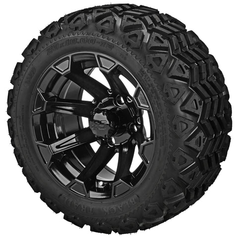 20x10.00-12 Black Trail Tires on Gloss Black Viking Golf Cart Wheels