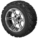 20x10.00-12 Black Trail Tires on Gun Metal Gray/Machined Raptor Golf Cart Wheels