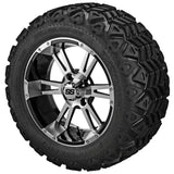 20x10.00-12 Black Trail Tires on Black/Machined Raptor Golf Cart Wheels