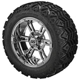 20x10.00-12 Black Trail Tires on Mirror Raptor Golf Cart Wheels