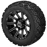20x10.00-12 Black Trail Tires on Black/Machined Ball Milled Venom Golf Cart Wheels