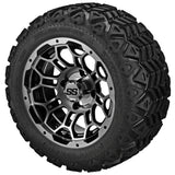 20x10.00-12 Black Trail Tires on Black/Machined Hercules Golf Cart Wheels