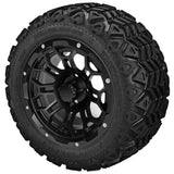 20x10.00-12 Black Trail Tires on Gloss Black Hercules Golf Cart Wheels