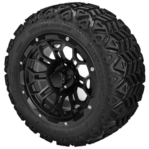 20x10.00-12 Black Trail Tires on Gloss Black Hercules Golf Cart Wheels