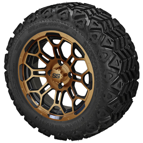 20x10.00-12 Black Trail Tires on Black/Bronze Hercules Golf Cart Wheels