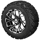 20x10.00-12 Black Trail Tires on Black/Machined Stinger Golf Cart Wheels