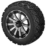 20x10.00-12 Black Trail Tires on Black/Machined Beast Golf Cart Wheels