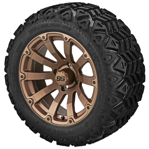 20x10.00-12 Black Trail Tires on Matte Bronze Beast Golf Cart Wheels